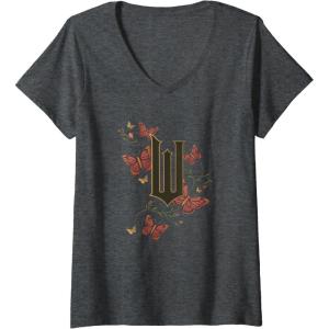 imageWomens Wicked Movie Logo W Butterfly VNeck TShirtDark Heather Grey