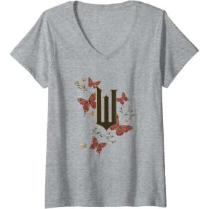 imageWomens Wicked Movie Logo W Butterfly VNeck TShirtHeather Grey