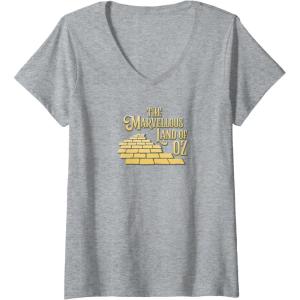 imageWomens Wicked The Marvellous Land Of Oz Yellow Brick Road FampampB VNeck TShirtHeather Grey