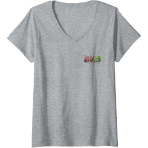 imageWomens Wicked for Good Glinda Bubble Poster Front ampamp Back VNeck TShirtHeather Grey