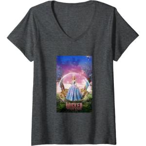 imageWomens Wicked for Good Glinda Bubble Poster VNeck TShirtDark Heather Grey