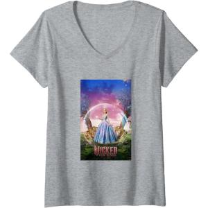 imageWomens Wicked for Good Glinda Bubble Poster VNeck TShirtHeather Grey