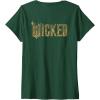 imageWomens Wicked For Good Ozian Gold Logo Front And Back VNeck TShirtDark Green