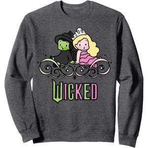 imageWicked Elphaba ampamp Glinda Together Playful Cartoon Style SweatshirtDark Heather Grey