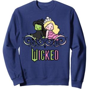 imageWicked Elphaba ampamp Glinda Together Playful Cartoon Style SweatshirtNavy Blue
