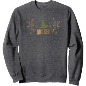 imageWicked Movie Logo Elphaba Hat Floral SweatshirtDark Heather Grey