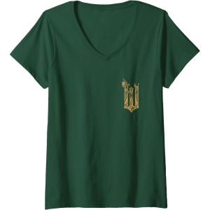 imageWomens Wicked For Good Ozian Gold Logo Front And Back VNeck TShirtDark Green