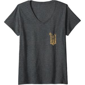 imageWomens Wicked For Good Ozian Gold Logo Front And Back VNeck TShirtDark Heather Grey