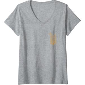 imageWomens Wicked For Good Ozian Gold Logo Front And Back VNeck TShirtHeather Grey