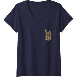 imageWomens Wicked For Good Ozian Gold Logo Front And Back VNeck TShirtNavy Blue