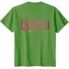 imageWicked Movie Logo Glinda Pink And Gold Wand TShirtGrass Green