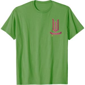 imageWicked Movie Logo Glinda Pink And Gold Wand TShirtGrass Green