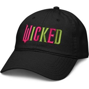 imageWicked Elphaba ampamp Glinda Pink ampamp Green Wicked Logo Adjustable Puff Embroidered Baseball HatBlack
