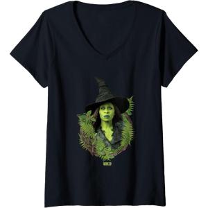 imageWomens Wicked For Good Elphaba Bold Portrait ampamp Greenery VNeck TShirtBlack