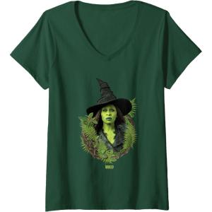 imageWomens Wicked For Good Elphaba Bold Portrait ampamp Greenery VNeck TShirtDark Green