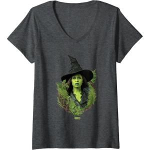 imageWomens Wicked For Good Elphaba Bold Portrait ampamp Greenery VNeck TShirtDark Heather Grey
