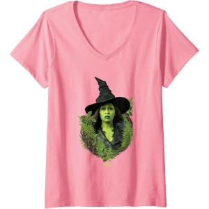 imageWomens Wicked For Good Elphaba Bold Portrait ampamp Greenery VNeck TShirtPink