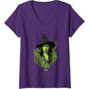 imageWomens Wicked For Good Elphaba Bold Portrait ampamp Greenery VNeck TShirtPurple