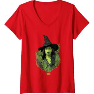 imageWomens Wicked For Good Elphaba Bold Portrait ampamp Greenery VNeck TShirtRed