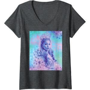 imageWomens Wicked For Good Glinda Close Up Florals VNeck TShirtDark Heather Grey