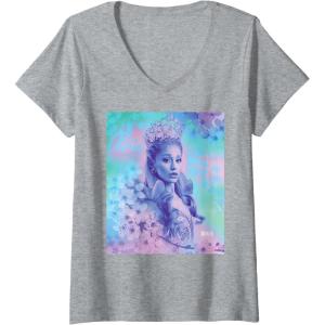 imageWomens Wicked For Good Glinda Close Up Florals VNeck TShirtHeather Grey
