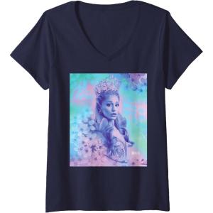 imageWomens Wicked For Good Glinda Close Up Florals VNeck TShirtNavy Blue
