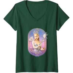 imageWomens Wicked For Good Glinda Sparkling Wand VNeck TShirtDark Green