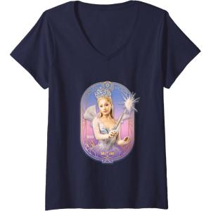 imageWomens Wicked For Good Glinda Sparkling Wand VNeck TShirtNavy Blue
