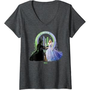 imageWomens Wicked For Good Glinda and Elphaba Friends Forever Changed VNeck TShirtDark Heather Grey