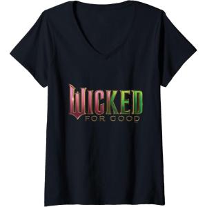 imageWomens Wicked For Good Pink To Green Logo VNeck TShirtBlack