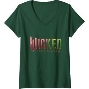 imageWomens Wicked For Good Pink To Green Logo VNeck TShirtDark Green
