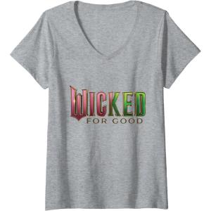 imageWomens Wicked For Good Pink To Green Logo VNeck TShirtHeather Grey