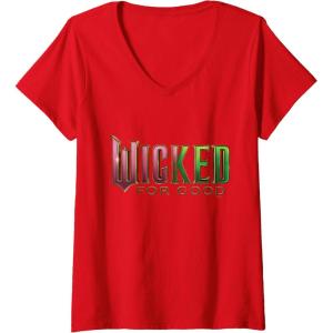 imageWomens Wicked For Good Pink To Green Logo VNeck TShirtRed