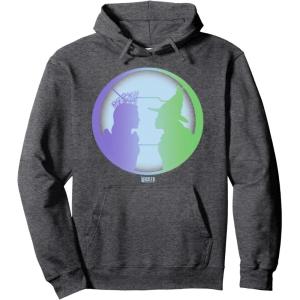 imageWicked For Good Glinda ampamp Elphaba Face to Face Pullover HoodieDark Heather Grey