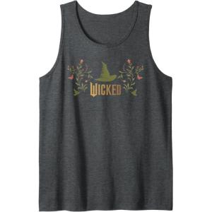 imageWicked Movie Logo Elphaba Hat Floral Tank TopDark Heather Grey