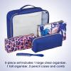 imageConair Makeup Bag Large Double Zip Toiletry and Cosmetic Bag Perfect Size for Use At Home or Travel Double Zip Organizer Shape in BlackBlue Palm
