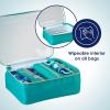 imageConair Makeup Bag Large Double Zip Toiletry and Cosmetic Bag Perfect Size for Use At Home or Travel Double Zip Organizer Shape in BlackTeal Palm