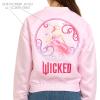 imageWicked womens Wicked Glinda Womens Ladies ampamp Juniors Pink Satin Bomber Jacket With Embroidery ampamp Metallic Foil Back PrintLight Pink