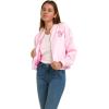 imageWicked womens Wicked Glinda Womens Ladies ampamp Juniors Pink Satin Bomber Jacket With Embroidery ampamp Metallic Foil Back PrintLight Pink