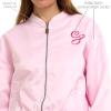 imageWicked womens Wicked Glinda Womens Ladies ampamp Juniors Pink Satin Bomber Jacket With Embroidery ampamp Metallic Foil Back PrintLight Pink