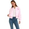 imageWicked womens Wicked Glinda Womens Ladies ampamp Juniors Pink Satin Bomber Jacket With Embroidery ampamp Metallic Foil Back PrintLight Pink