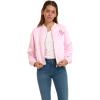 imageWicked womens Wicked Glinda Womens Ladies ampamp Juniors Pink Satin Bomber Jacket With Embroidery ampamp Metallic Foil Back PrintLight Pink