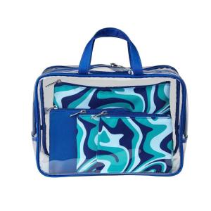 imageConair Makeup Bag Large Double Zip Toiletry and Cosmetic Bag Perfect Size for Use At Home or Travel Double Zip Organizer Shape in BlackBlue Swirl