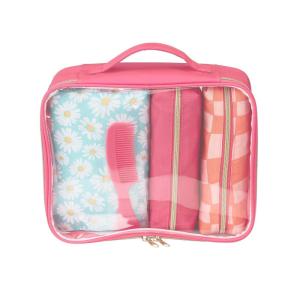 imageConair Makeup Bag Large Double Zip Toiletry and Cosmetic Bag Perfect Size for Use At Home or Travel Double Zip Organizer Shape in BlackPink  Daisy Print