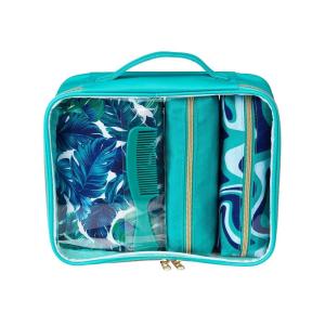 imageConair Makeup Bag Large Double Zip Toiletry and Cosmetic Bag Perfect Size for Use At Home or Travel Double Zip Organizer Shape in BlackTeal Palm