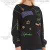 imageWicked Glinda ampamp Elphaba Womens Ladies ampamp Juniors Crewneck Sweatshirt with Embroidery ampamp Chenille Sleeve ampamp Back GraphicsBlack