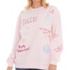 imageWicked Glinda ampamp Elphaba Womens Ladies ampamp Juniors Crewneck Sweatshirt with Embroidery ampamp Chenille Sleeve ampamp Back GraphicsPink