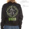 imageWicked womens Wicked Elphaba Womens Ladies ampamp Juniors Satin Bomber Jacket With Embroidery ampamp Metallic Foil Back GraphicBlack