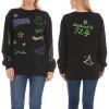 imageWicked Glinda ampamp Elphaba Womens Ladies ampamp Juniors Crewneck Sweatshirt with Embroidery ampamp Chenille Sleeve ampamp Back GraphicsBlack