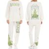 imageWicked Womens Ladies ampamp Juniors OffWhite 2Piece Crewneck ampamp Jogger Set with Screen Print ampamp Iridescent RhinestonesOffwhite
